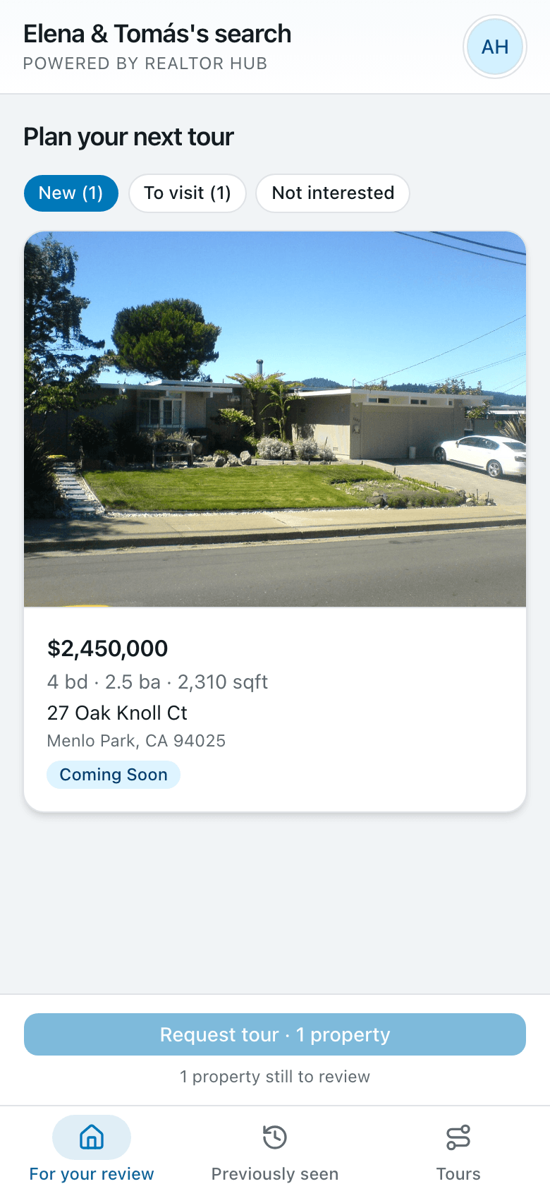 A client's private page on a phone, with a shared home